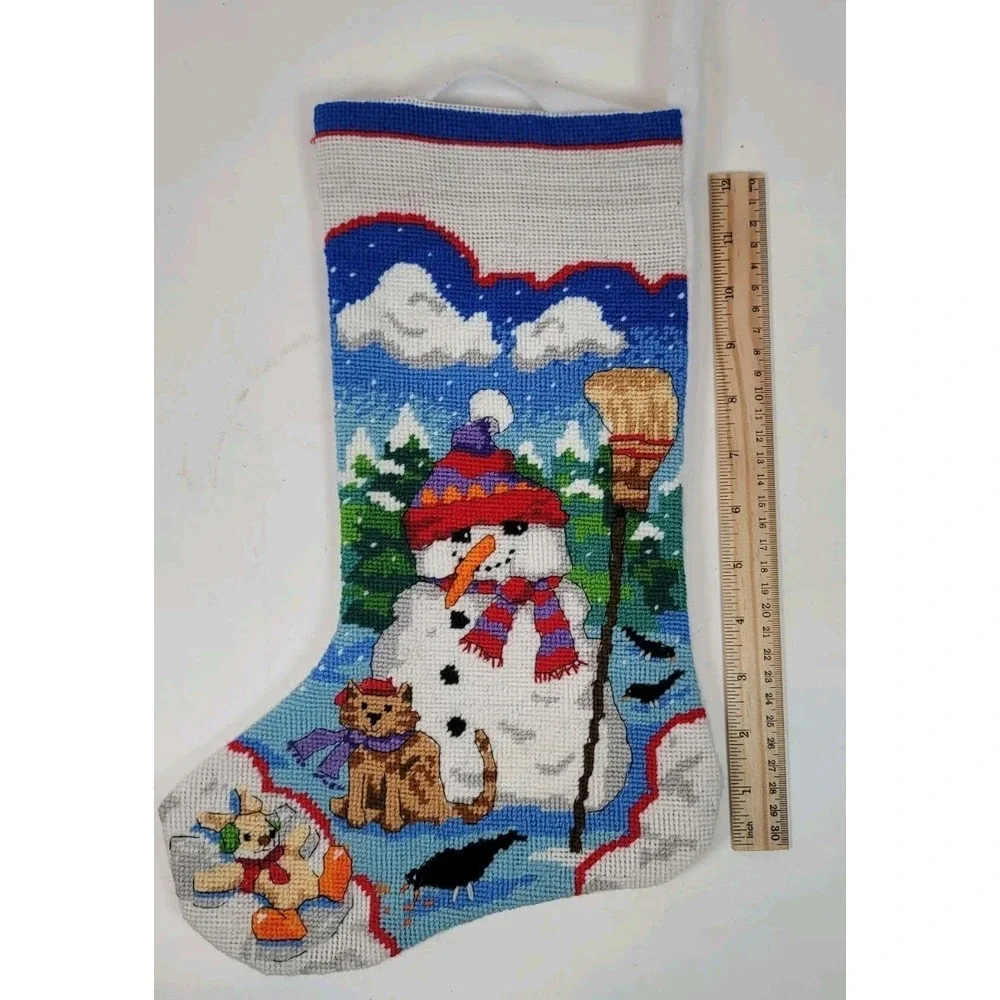 Vintage Needlepoint Stocking Snowman 13